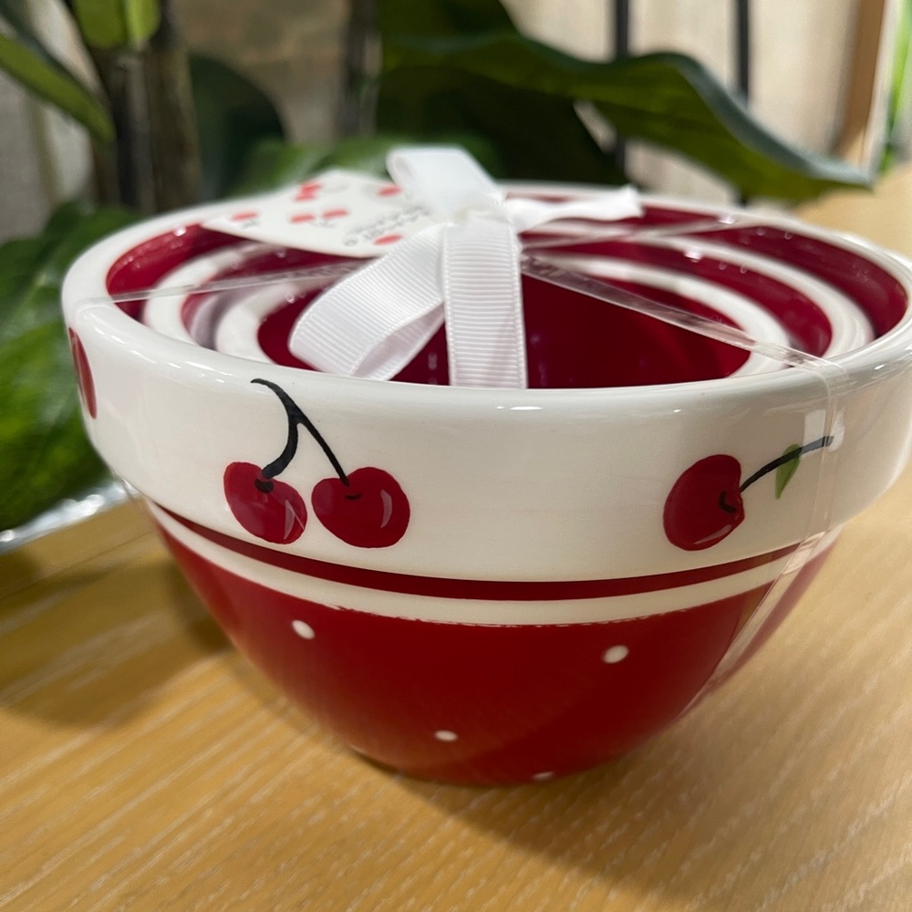 Red Cherry 🍒 Terramoto Ceramic Red & White Dipping/Snack Bowls, set of 3 NWT